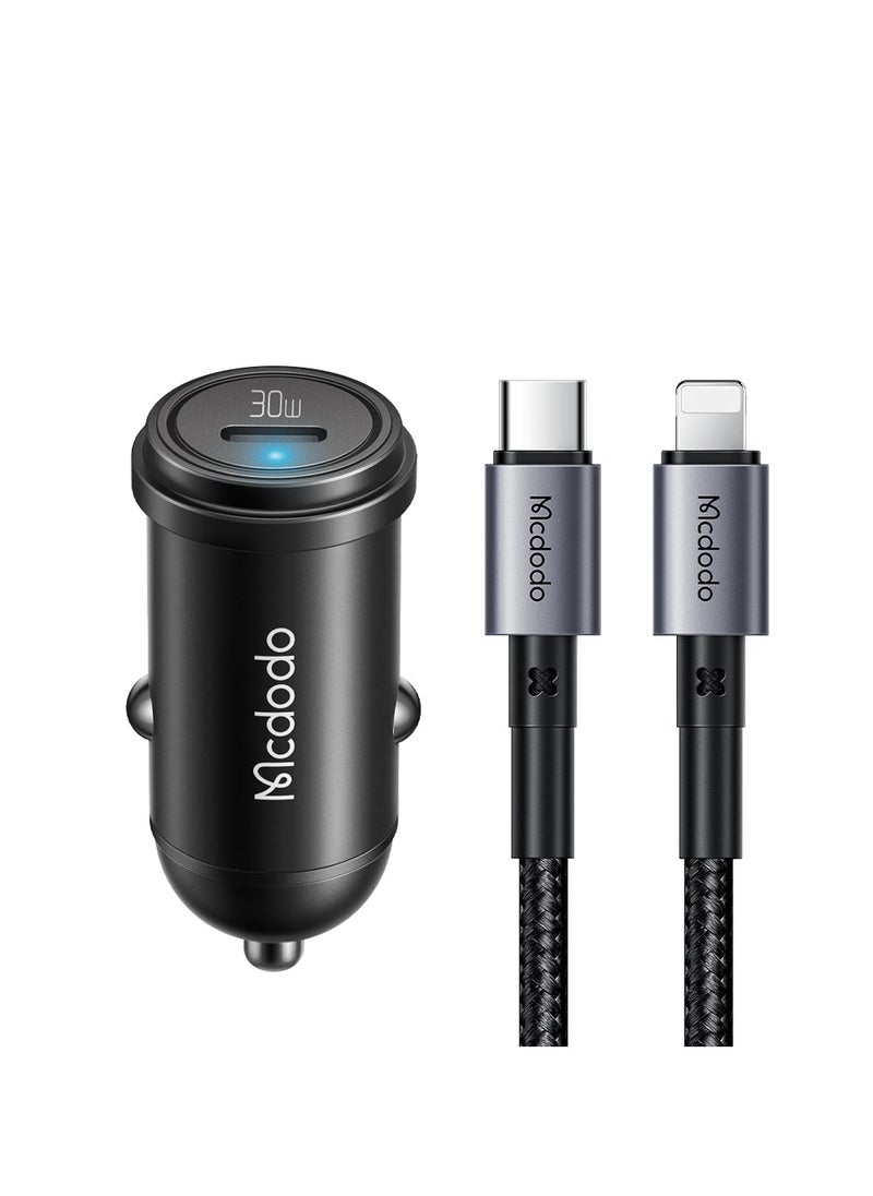Mcdodo - Macdodo PD car charger with 30W power, featuring overcurrent and overvoltage protection – supports PD, QC, AFC, FCP, Apple 2.4, and includes a 2-meter braided Lightning cable – aluminum alloy body - Image 1