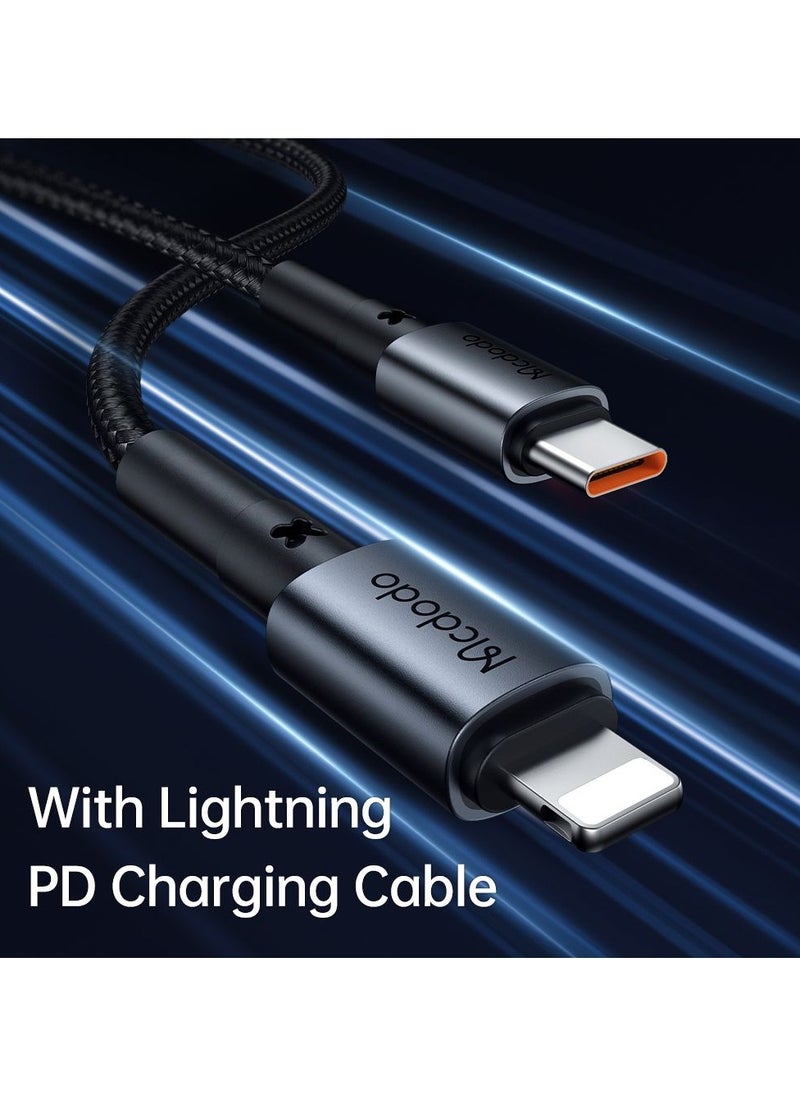 Mcdodo - Macdodo PD car charger with 30W power, featuring overcurrent and overvoltage protection – supports PD, QC, AFC, FCP, Apple 2.4, and includes a 2-meter braided Lightning cable – aluminum alloy body - Image 1