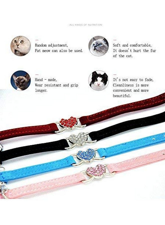 CHUKCHI Pink Soft Velvet Safe Cat Adjustable Collar with Crystal Heart Charm and Bells 8-11 Inches(Black+Red+Pink+Blue) - Image 3