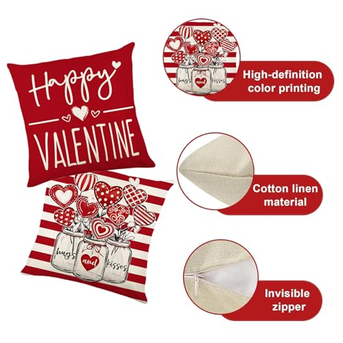 ONFAON Valentines Day Decorations- Throw Pillow Covers 18x18 in Set of 4，Love Heart Pillow Covers Farmhouse Valentines Day Decor for Couch Home Outdoor - Image 4