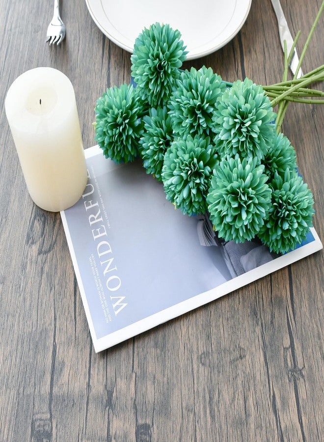Mandy's Teal Artificial Ball Chrysanthemum 12 Stems Faux Flowers with Bendable Stems for Thanksgiving and Christmas Decorations DIY Wedding Centerpiece Fall Decor Home Arrangements - Image 3