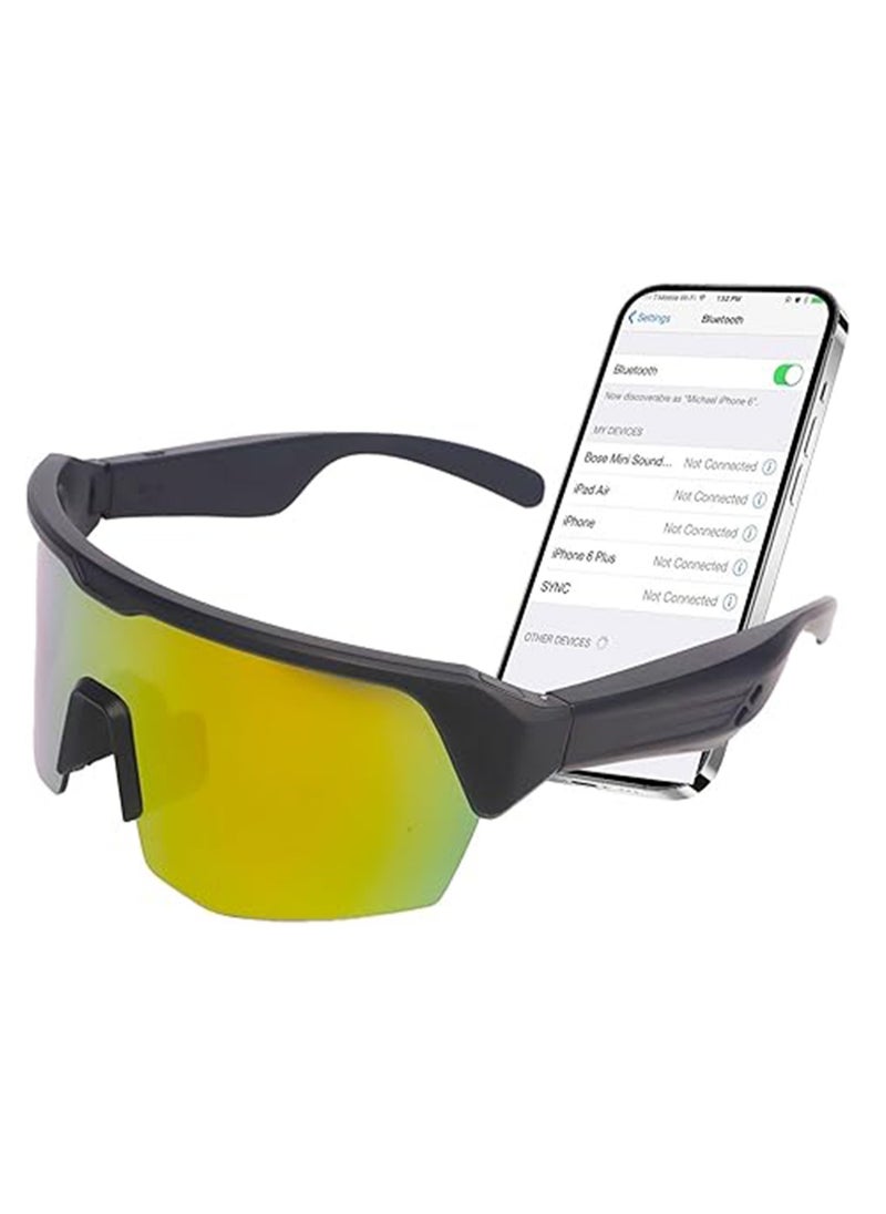 Generic Outdoor Sports Sunglasses Smart Glasses Fashion Cycling Bluetooth Glasses Listening To Music And making Calls For Men and Women (YJ006 Electroplated Gold)  - Image 1