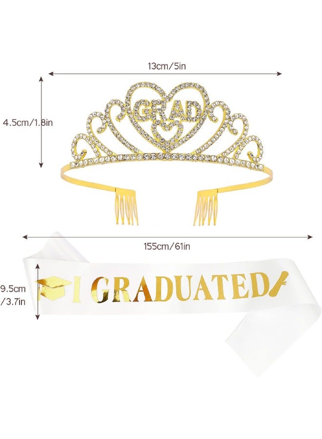 Gold Graduate Crown and Sash Set, Graduation Party Decorations, Graduate Crowns for Women, Grad Tiara and I Graduated Sash for Women, Grad Cap Decorations Grad Cap Topper - Image 2