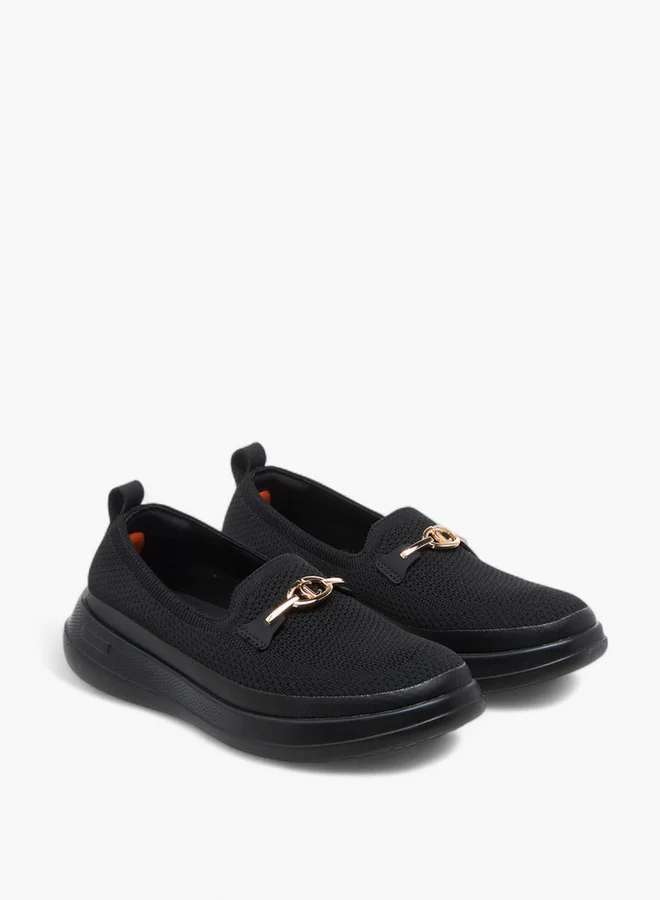 لو كونفورت Women's Metal Accent Flyknit Slip-On Loafers with Pull Tabs