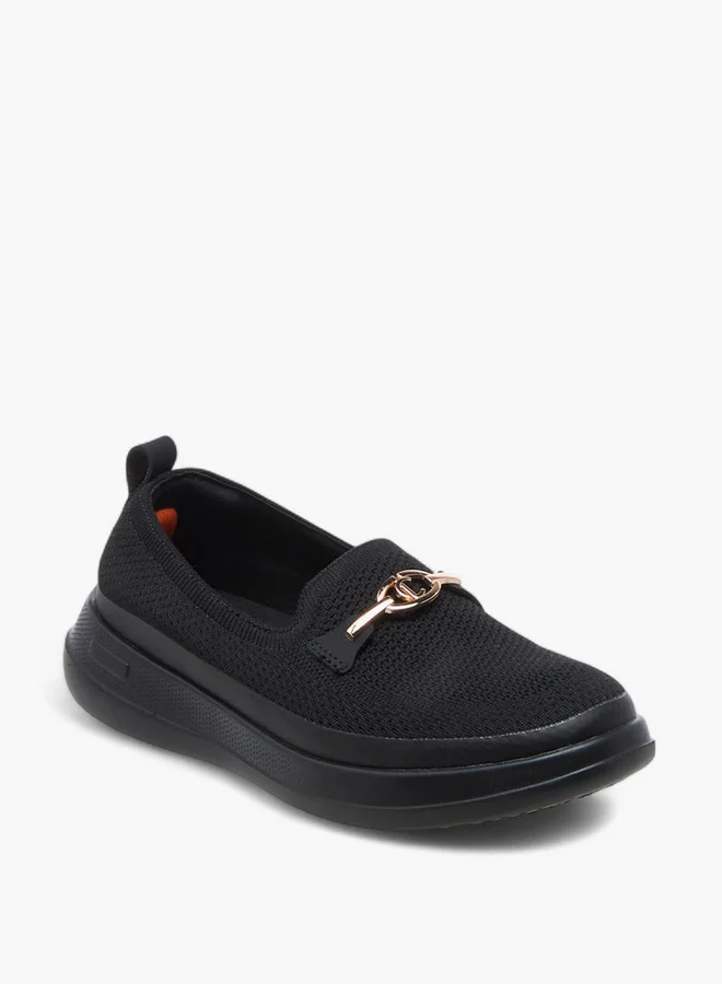 لو كونفورت Women's Metal Accent Flyknit Slip-On Loafers with Pull Tabs