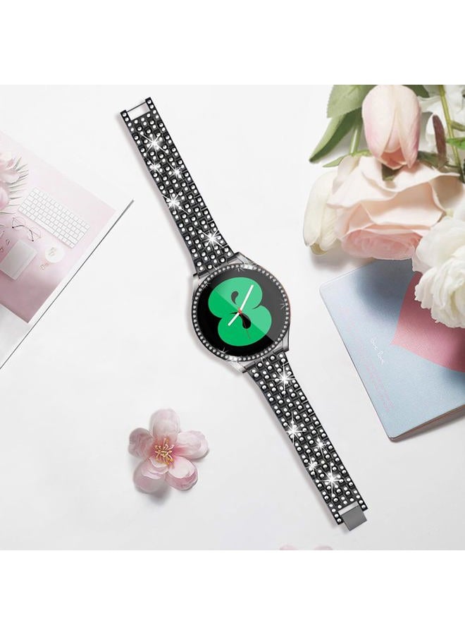 DEALELE Bands Compatible with Samsung Galaxy Watch FE / 5/4 40mm, 20mm Bling Rhinestone Diamond Metal Strap with Protective Case Replacement Bracelet and Watch Cover for Women Men (40mm, Black) - Image 4