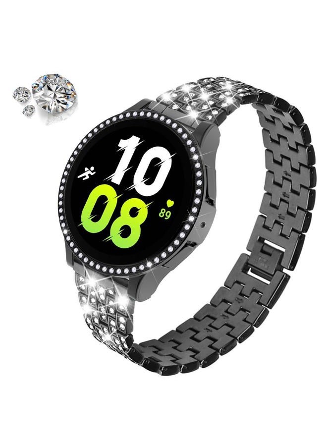 DEALELE Bands Compatible with Samsung Galaxy Watch FE / 5/4 40mm, 20mm Bling Rhinestone Diamond Metal Strap with Protective Case Replacement Bracelet and Watch Cover for Women Men (40mm, Black) - Image 2