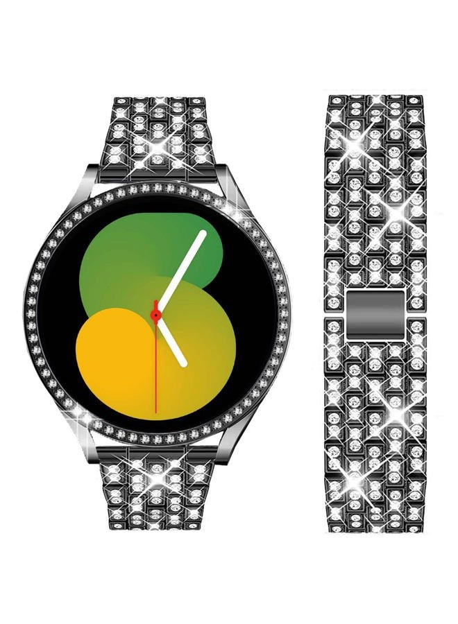 DEALELE Bands Compatible with Samsung Galaxy Watch FE / 5/4 40mm, 20mm Bling Rhinestone Diamond Metal Strap with Protective Case Replacement Bracelet and Watch Cover for Women Men (40mm, Black) - Image 1