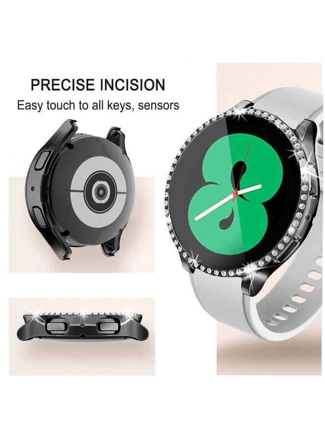 DEALELE Bands Compatible with Samsung Galaxy Watch FE / 5/4 40mm, 20mm Bling Rhinestone Diamond Metal Strap with Protective Case Replacement Bracelet and Watch Cover for Women Men (40mm, Black) - Image 3