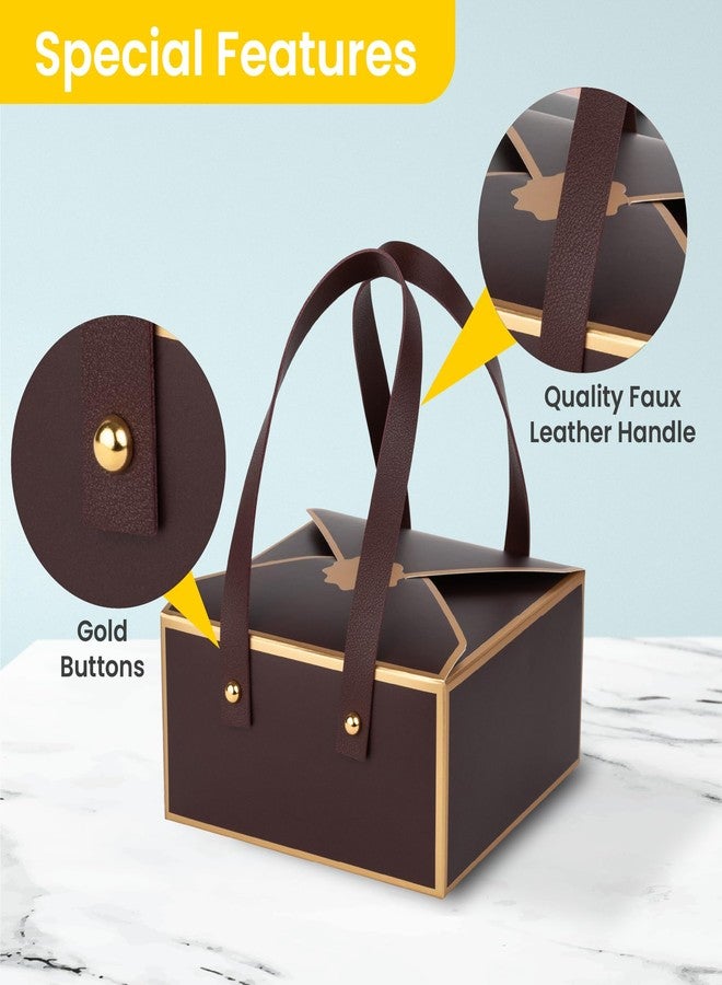 Hammont Cookie Boxes for Gift Giving - 4 Pack of Bakery Boxes, Easy to Assemble Decorative Cardboard Luxury Box with Faux Leather Handle Jewelry, Chocolate and Candy 5x7x3 Inches (Maroon (HM1780 - Image 4