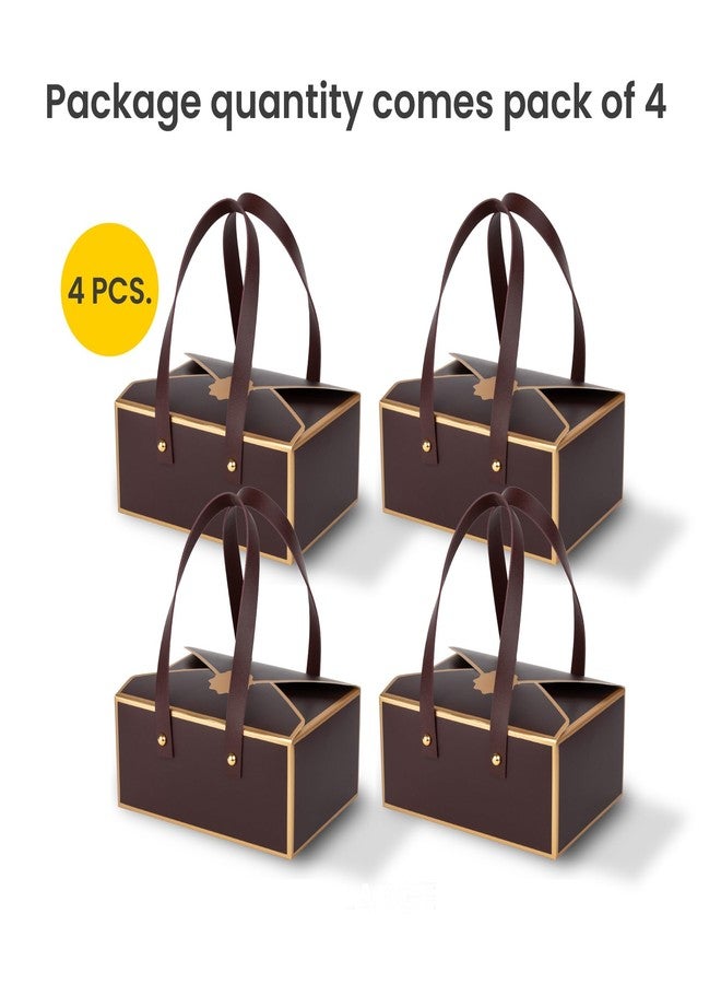 Hammont Cookie Boxes for Gift Giving - 4 Pack of Bakery Boxes, Easy to Assemble Decorative Cardboard Luxury Box with Faux Leather Handle Jewelry, Chocolate and Candy 5x7x3 Inches (Maroon (HM1780 - Image 3