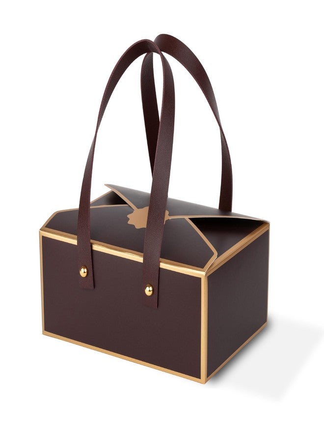 Hammont Cookie Boxes for Gift Giving - 4 Pack of Bakery Boxes, Easy to Assemble Decorative Cardboard Luxury Box with Faux Leather Handle Jewelry, Chocolate and Candy 5x7x3 Inches (Maroon (HM1780 - Image 1