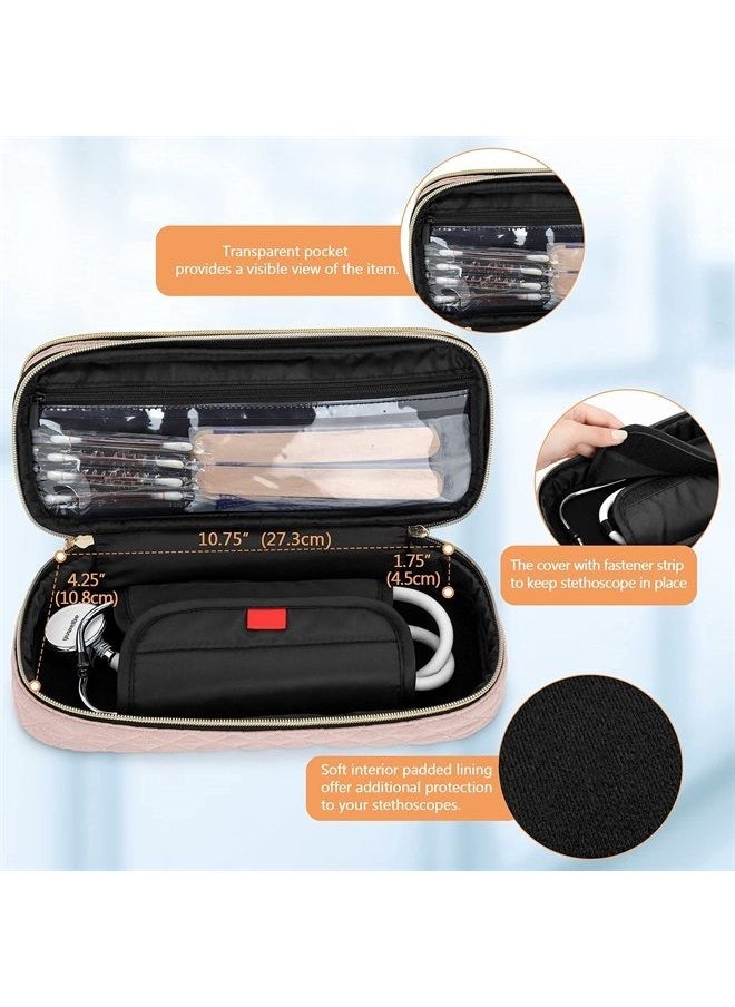 Damero - Double Layer Stethoscope Case Compatible with 3M Littmann/ADC/Omron Stethoscope, Stethoscope Carrying Case Travel Bag for Nurse Accessories, Misty Rose - Image 1