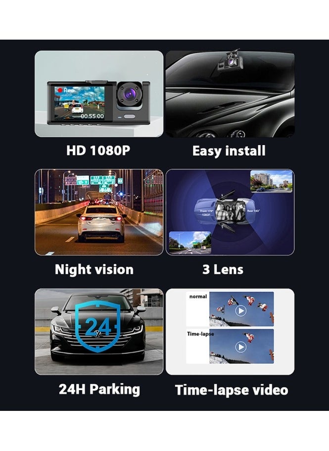 1080P FHD Dash Cam Front and Inside with 140° Wide Angle, 24-Hour Parking Monitor, Motion Detection, Loop Recording, Easy Installation