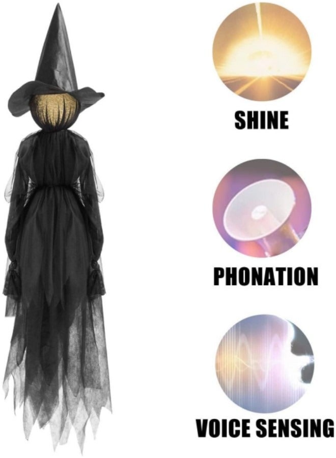 Visiting Luminous Witches, Outdoor Party Decoration Light-Up Witches with Stakes, Voice Control Witch Glowing