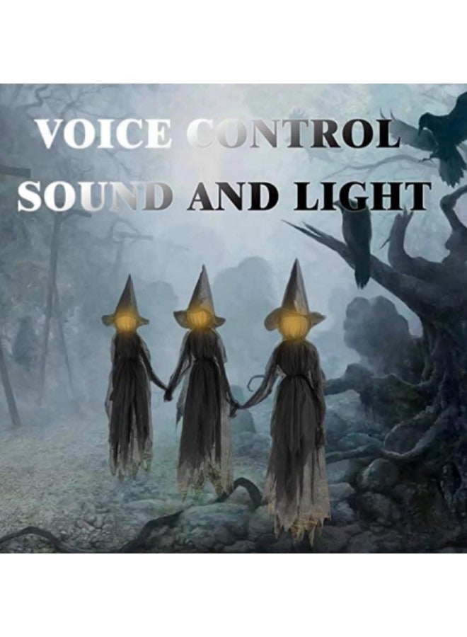 Visiting Luminous Witches, Outdoor Party Decoration Light-Up Witches with Stakes, Voice Control Witch Glowing