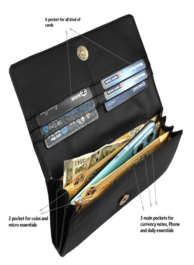 ALSU Women's Brown Hand Wallet Clutch Purse | 6 Card Pocket_arf-005br… (Black) - Image 5