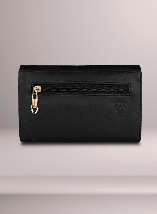 ALSU Women's Brown Hand Wallet Clutch Purse | 6 Card Pocket_arf-005br… (Black) - Image 3