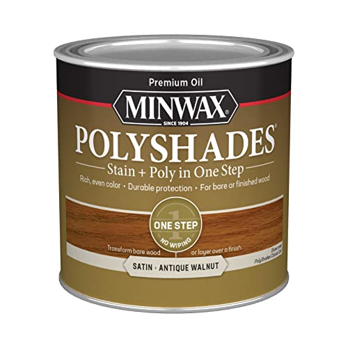 Minwax PolyShades Wood Stain + Polyurethane Finish – ½ Pint, Antique Walnut, Satin - Image 1