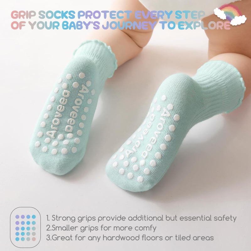 Aroveea Baby Toddler Girls Socks Grip Ruffle Non Slip Girls Cotton 12 Pack Socks for 6-12Months Kids Cute Ankle 6M-7Years - Image 2