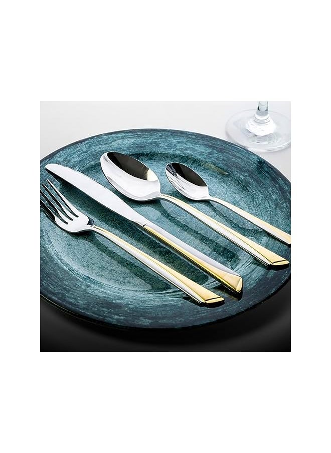 Cuisine Art 24 Piece Silverware Flatware Cutlery Set with Square Stand, Stainless Steel Includes 6 Knife, Fork, Tea Spoon, Dinner Mirror Polished, Dishwasher Safe  - Image 4