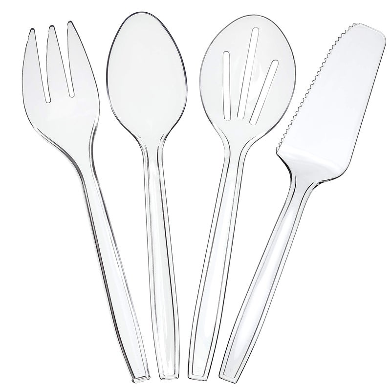 Plasticpro Disposable Plastic Serving Utensils Set of 12 3 Spoons 3 Forks 3 Knives 3 Sifting Spoons Clear Heavyweight