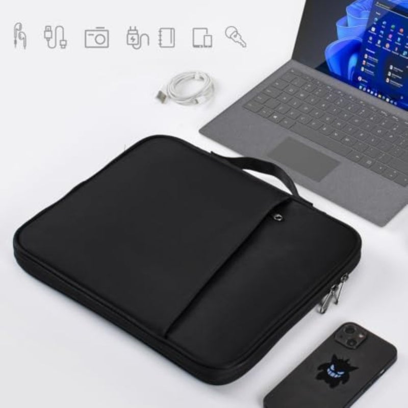 حافظة كمبيوتر محمول مقاس 13 بوصة لجهاز MacBook Air/Pro 13، وiPad Pro 13 M4، وiPad Air 13 M3/M2، حافظة من النايلون الأسود مقاومة للماء والصدمات مع جيوب ملحقات المقبض - Image 2