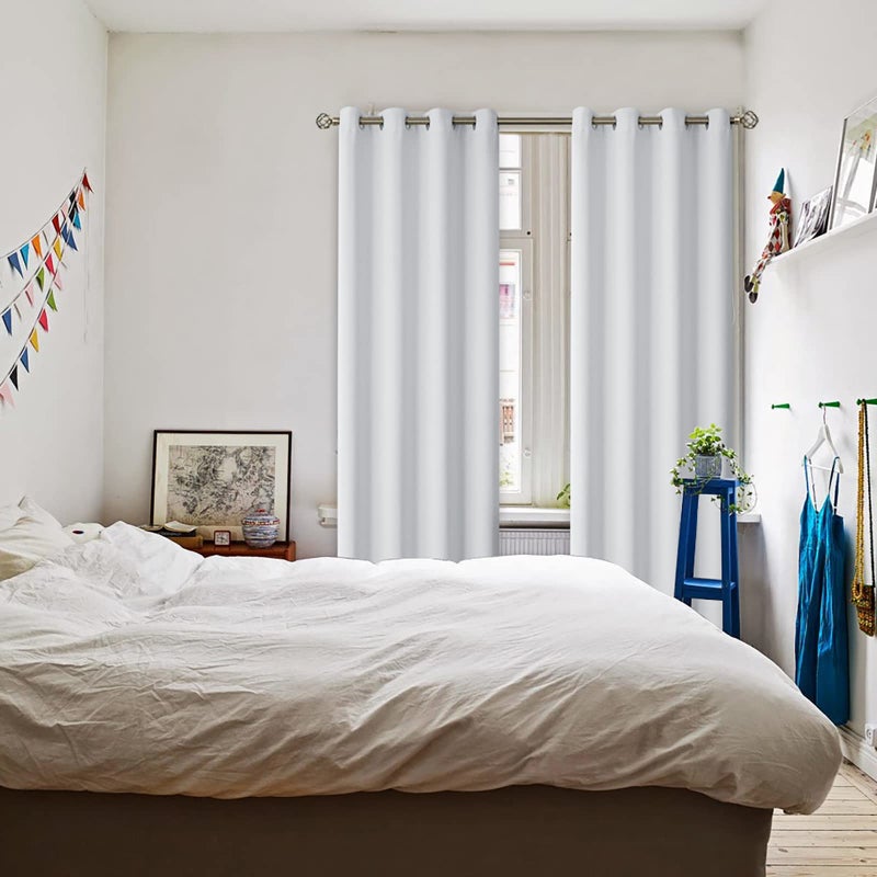 BGment Bgress Room الستائر الستائر 95 بوصة - الستائر الحرارية المعزولة الحرارية ستائر معالجة النافذة لغرفة النوم 2 لوحات 52 × 95 بوصة رمادية بيضاء - Image 2