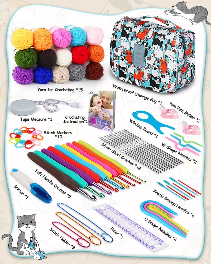 Aeelike Crochet Kit with Bag for Travel, Easy Learn to Crochet Kit for Beginners All Age,69pcs Crochet Starter Kit Include Crocheting Instruction, 21pcs Crochet Hooks,15pcs Yarn and Storage Bag - Image 2