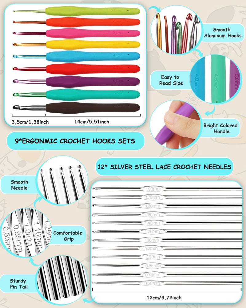 Aeelike Crochet Kit with Bag for Travel, Easy Learn to Crochet Kit for Beginners All Age,69pcs Crochet Starter Kit Include Crocheting Instruction, 21pcs Crochet Hooks,15pcs Yarn and Storage Bag - Image 5