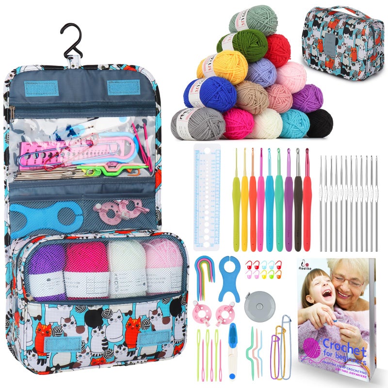 Aeelike Crochet Kit with Bag for Travel, Easy Learn to Crochet Kit for Beginners All Age,69pcs Crochet Starter Kit Include Crocheting Instruction, 21pcs Crochet Hooks,15pcs Yarn and Storage Bag - Image 1