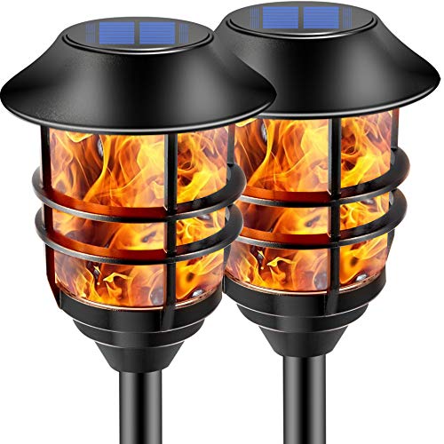 ZOOHAR Solar Outdoor Lights,Extra-Tall Solar Torches with Flickering Flame 2-Pack Waterproof Garden Lights,Stainless Steel Pathway Lighting Garden Decor, Yard Decorations Outdoor Auto On/Off - Image 1