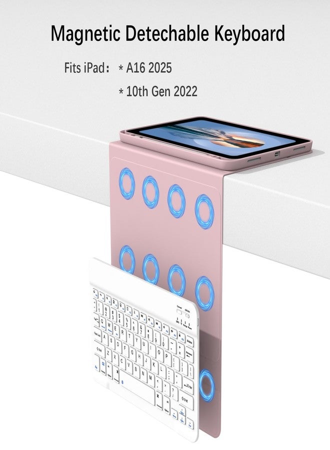 Divufus جراب لوحة مفاتيح Divufus لجهاز iPad الجيل الحادي عشر (A16) 2025، ولجهاز iPad الجيل العاشر 2022 [لوحة مفاتيح لاسلكية قابلة للفصل مغناطيسيًا] [يدعم 3 أنظمة] جراب قابل للطي مع حامل قلم، وردي - Image 3