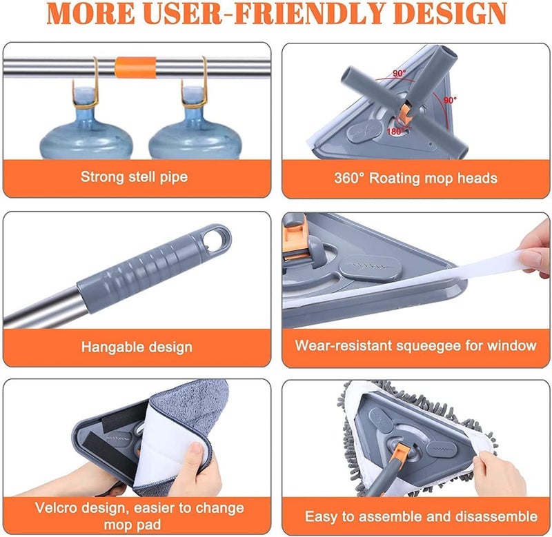 Calyrex Triangle Mop with Long Handle Cleaning Tool for Dirty Walls Baseboards Ceilings Mirrors Shower Tub Windows Floors Easy to Reach High Low for Home Office or Car Cleaning - Image 5