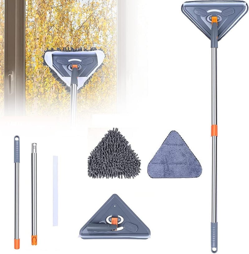 Calyrex Triangle Mop with Long Handle Cleaning Tool for Dirty Walls Baseboards Ceilings Mirrors Shower Tub Windows Floors Easy to Reach High Low for Home Office or Car Cleaning - Image 1