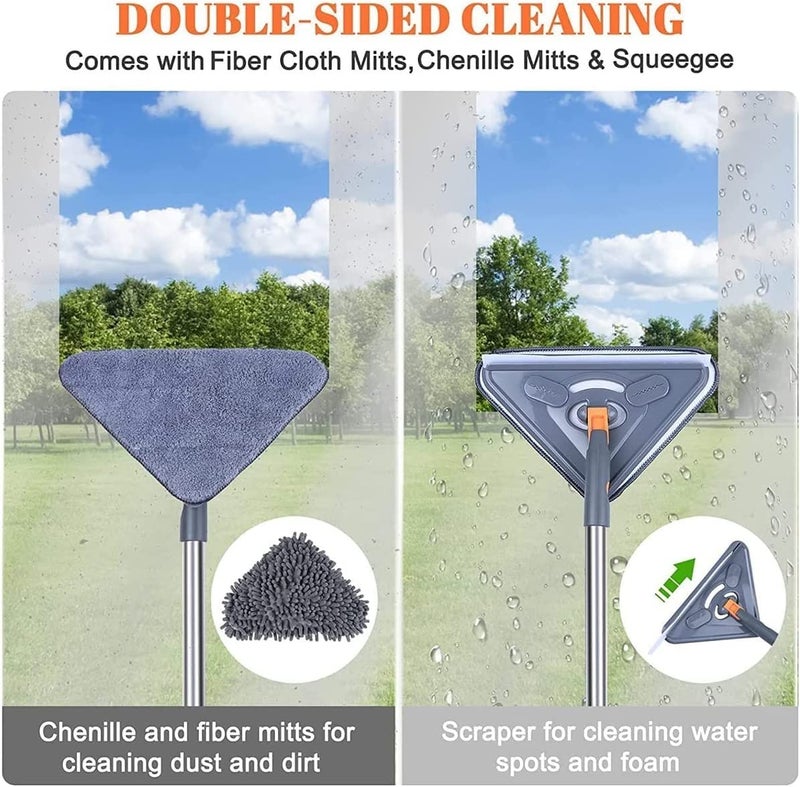 Calyrex Triangle Mop with Long Handle Cleaning Tool for Dirty Walls Baseboards Ceilings Mirrors Shower Tub Windows Floors Easy to Reach High Low for Home Office or Car Cleaning - Image 3