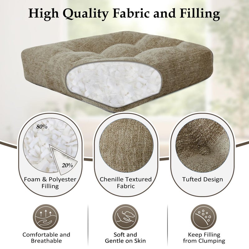 downluxe Chair Cushions for Dining Chairs 4 Pack, Tufted Indoor Chair Pads with Non-Slip Bottom, U-Shaped Kitchen Chair Cushions, 17"x17"x4", Khaki - Image 2
