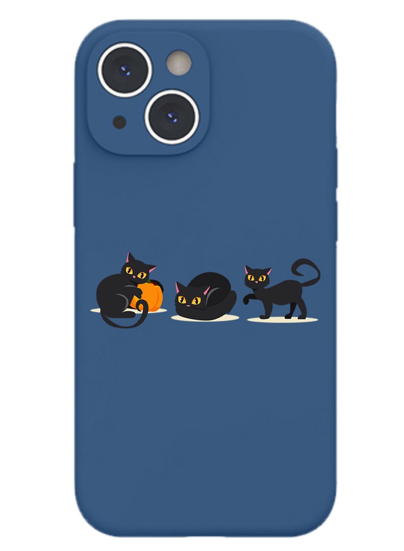 Theodor Protective Slim Fit Case Liquid Silicone Cover with Full Body Protection Anti-Scratch Shockproof Case For iPhone 15 Plus Blue  - Cat wearing hat halloween - Image 1