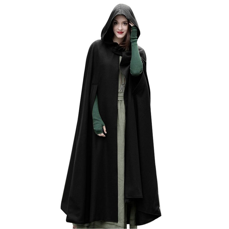 Solid Color Outerwear S Black: Soft Warm Fabric Fixed Button Hood - Loose Sleeveless Fit Hooded Cape for Daily Casual Wear - Image 1