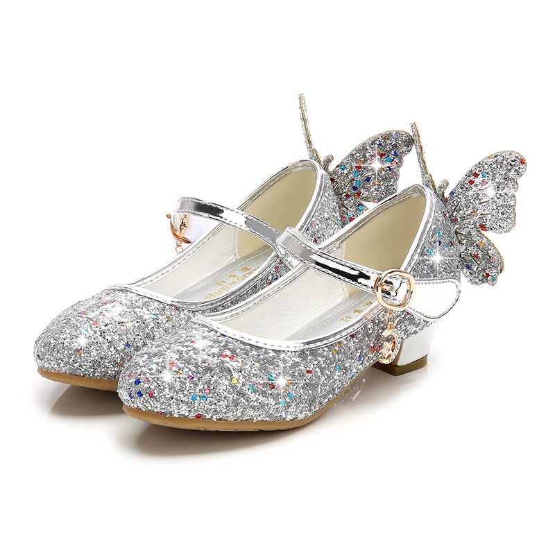Girls High-Heeled Princess Leather Shoes 2025 Spring And Autum New Kidsren'S Flats Kidsren'S Performance Shoes Girls Crystal Shoes - Image 1