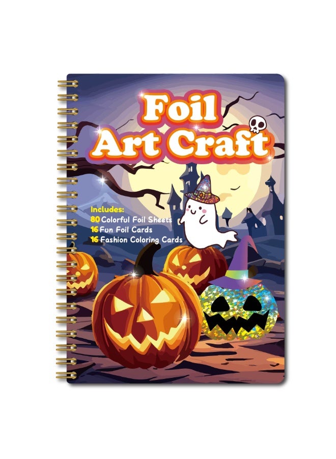 Capstro Foil Art Craft Sticker Book – Halloween Magic Art Booklet | 16 Foil & 16 Coloring Pages + 80 Foil Sheets & Bamboo Stick | DIY Foil Art Kit for Kids Age 3+ | Spooky & Fun Craft Gift for Boys & Girls - Image 1
