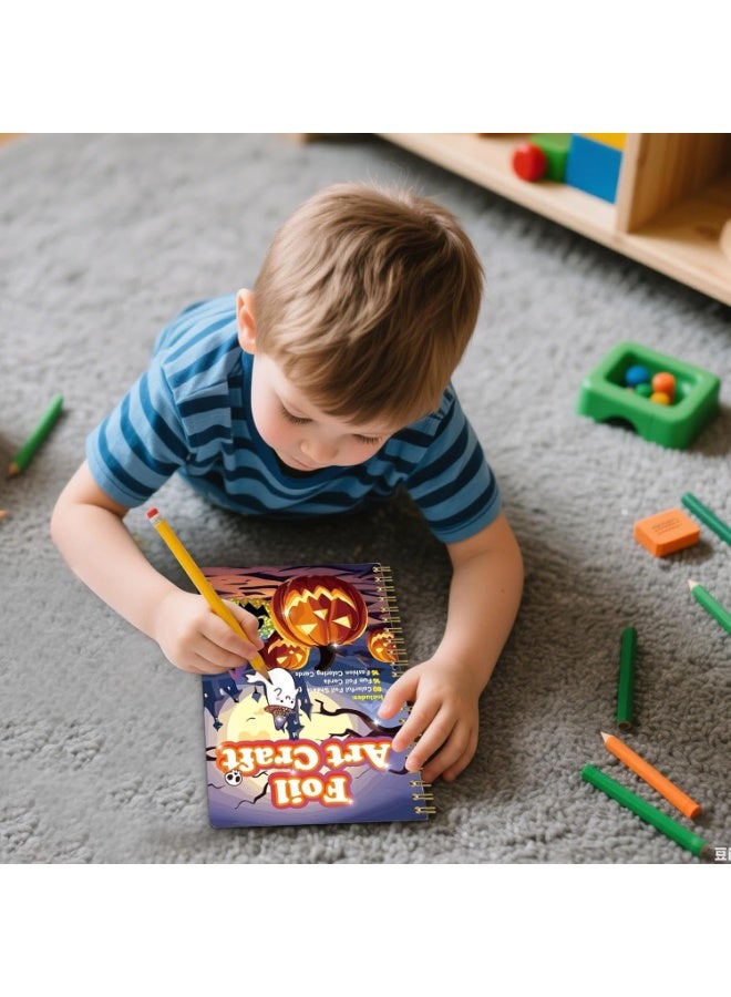 Capstro Foil Art Craft Sticker Book – Halloween Magic Art Booklet | 16 Foil & 16 Coloring Pages + 80 Foil Sheets & Bamboo Stick | DIY Foil Art Kit for Kids Age 3+ | Spooky & Fun Craft Gift for Boys & Girls - Image 4