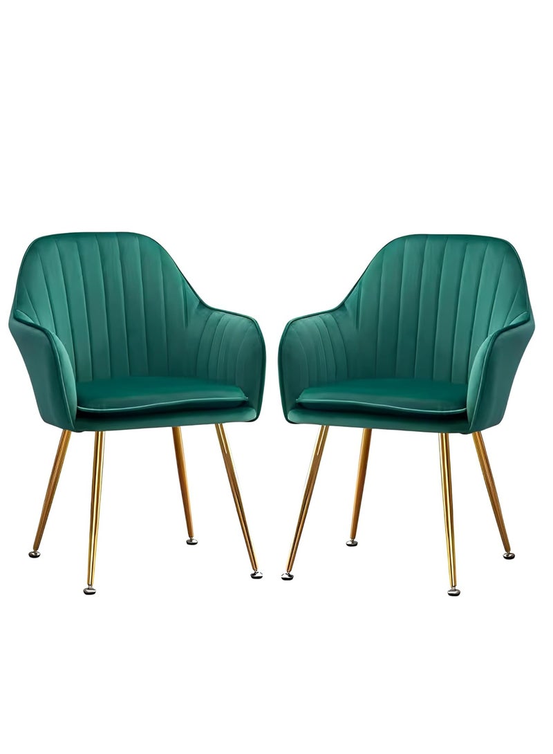 Maanys Modern Velvet Dining Chairs (Set of 2) – Elegant Padded Accent Chairs with Cushion & Sturdy Metal Legs – Ideal for Dining, Living Room, Office, and Restaurants (Green) - Image 1