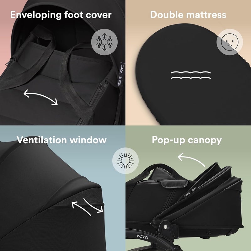 Stokke YOYO3 Baby Stroller with Newborn Shell - Includes White Frame, YOYO 6+ Color Pack & Newborn Shell - Black - Image 3
