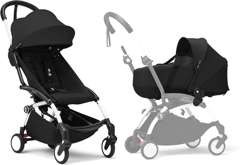Stokke YOYO3 Baby Stroller with Newborn Shell - Includes White Frame, YOYO 6+ Color Pack & Newborn Shell - Black - Image 1