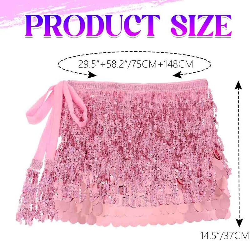 REETAN Fringe Sequin Skirt Belly Dance Sparkly Rave Skirts for Women - Image 5