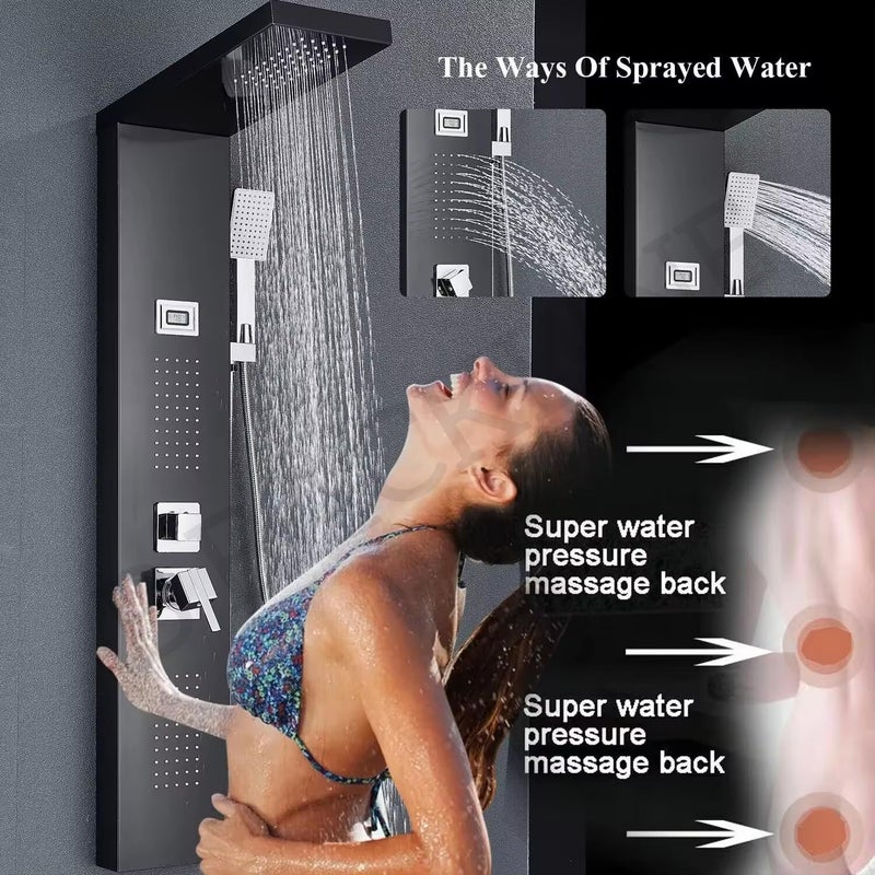 B BACKLINE Backline Stainless Steel 304 Shower Panel Full Set for Bathroom 6 in 1 With LED Temperature, Rainfall, Waterfall Shower, Hand Shower, Body Massage Spray - Shower System (Black) - Image 4