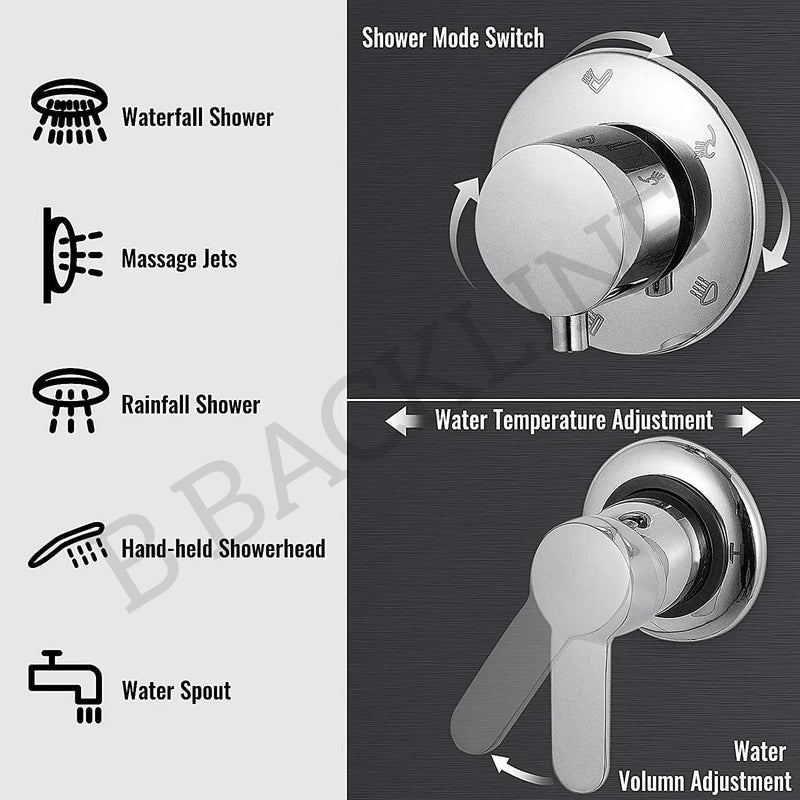 B BACKLINE Backline Stainless Steel 304 Shower Panel Full Set for Bathroom 6 in 1 With LED Temperature, Rainfall, Waterfall Shower, Hand Shower, Body Massage Spray - Shower System (Black) - Image 3