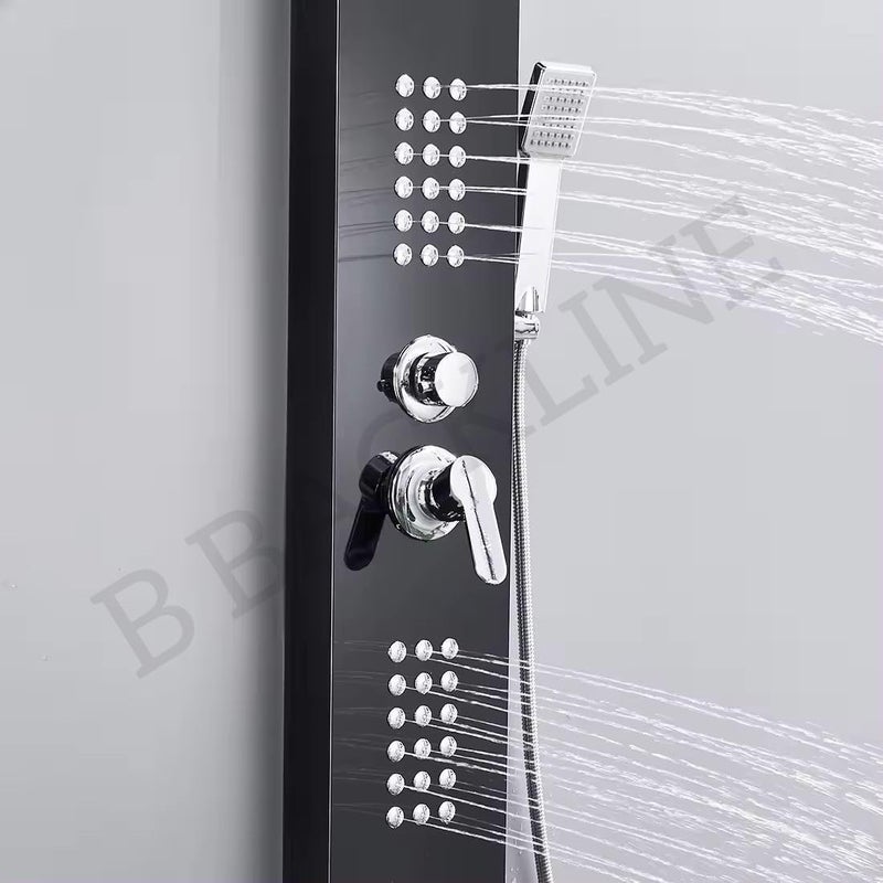 B BACKLINE Backline Stainless Steel 304 Shower Panel Full Set for Bathroom 6 in 1 With LED Temperature, Rainfall, Waterfall Shower, Hand Shower, Body Massage Spray - Shower System (Black) - Image 5