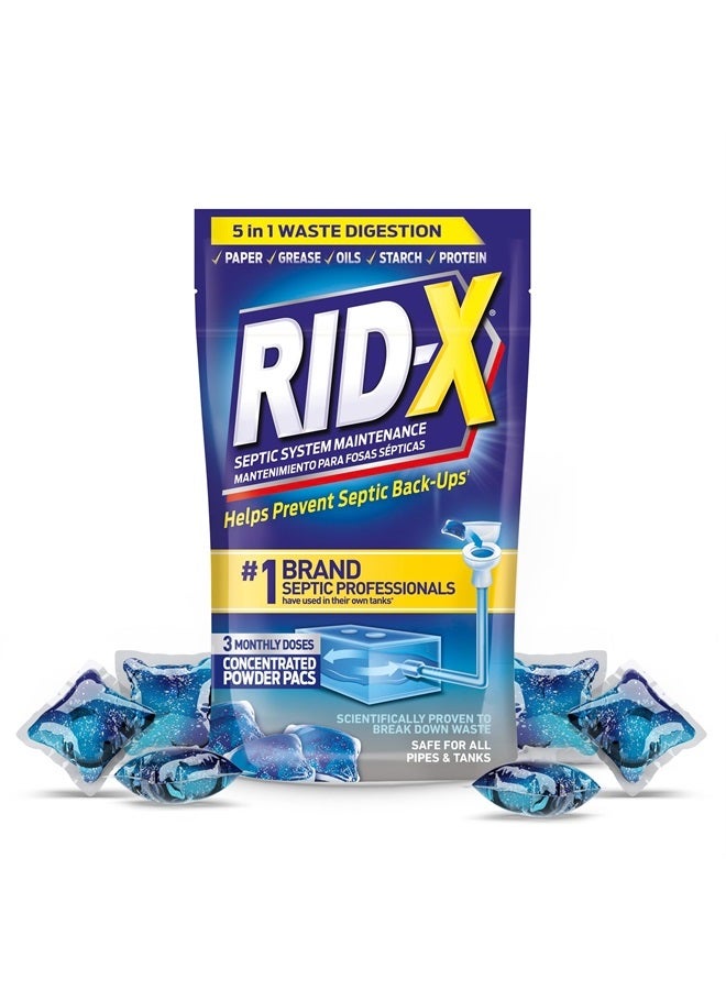 Rid-X Septic System Treatment, Septic Tank Treatment, 3-Monthly Supply Dual Action Septi-Pacs - 3.2 oz - Image 1